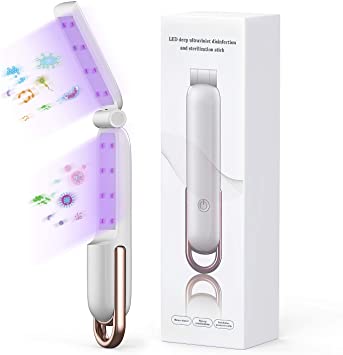 UV Light Sanitizer Wand, Portable Ultraviolet Disinfection Lamp Rechargeable Fold Mini Sterilizer, UV-C Light Sterilizer for Home Hotel Travel Toilet Car