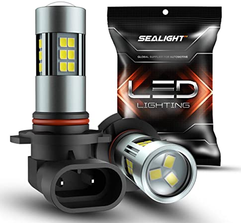 SEALIGHT 9006/HB4 LED Fog Light Bulbs, 6000K Xenon White, 27 SMD Chips, 360-degree Illumination, Non-polarity