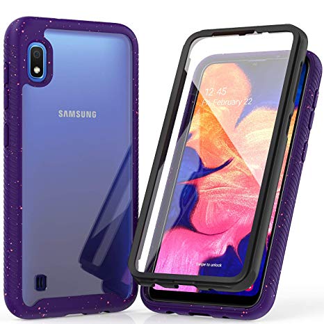 LUCKYCAT Samsung A10 Case Shockproof Clear Multicolor Series Bumper Built-in Screen Protector Cover for Samsung Galaxy A10 (2019 Version)-Purple