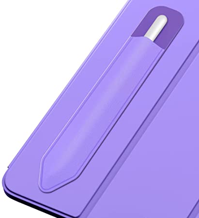 MoKo Pencil Case Holder Sticker Fit Apple Pencil 1st/2nd Generation, Elastic Pencil Pouch PU Leather Adhesive Sleeve Fit iPad 9th/8th Gen, iPad Air 4, iPad Pro 11&12.9, iPad Mini 6, Purple