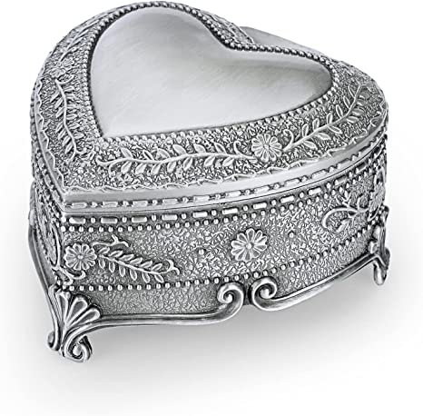 Hipiwe Vintage Heart Shape Jewelry Box - Antique Ring/Earrings/Necklace Storage Organizer Case, Metal Treasure Chest Trinket Keepsake Gift Box for Women And Girls, Medium