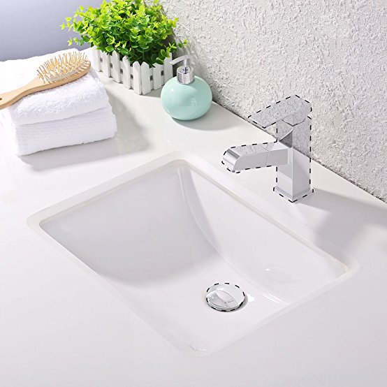 KES Bathroom Rectangular Porcelain Undermount Sink White Undercounter Sink for Lavatory Vanity Cabinet Contemporary Style with Overflow, BUS110