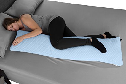 Memory Foam Body Pillow- for Side Sleepers, Back Pain, Pregnant Women, Aching Legs and Knees, Hypoallergenic Zippered Protector by Lavish Home (Blue)