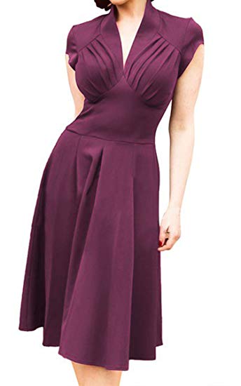 ACEVOG Women 1950s Vintage Retro Capshoulder Party Swing Dress