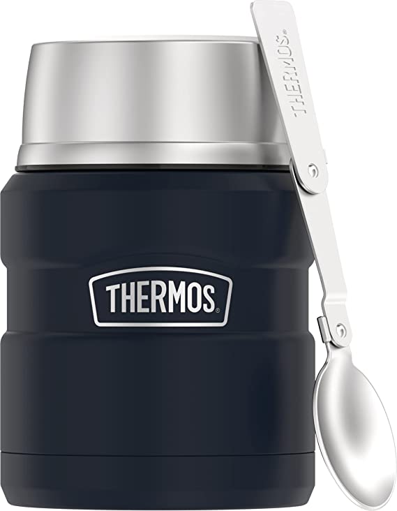 Thermos Stainless King 16 Ounce Food Jar with Folding Spoon, Matte Blue