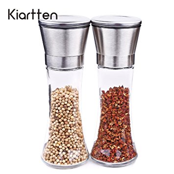 Premium Stainless Steel Salt and Pepper Grinder Set of 2- Brushed Stainless Steel Pepper Mill and Salt Mill - Salt and Pepper Shakers By Kiartten (2)