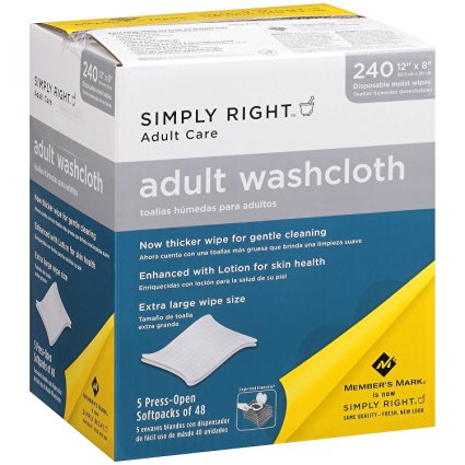 Adult Washcloth Disposable Moist Wipes - 12 X 8 - 240 Pk