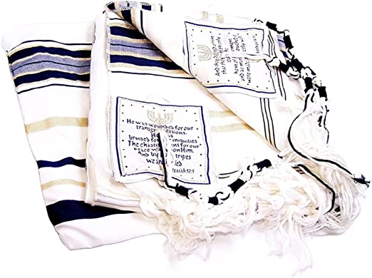 Navy Blue Messianic Tallit Talit Prayer Shawl 72" x 22" w/ Matching cloth zipper bag - Designed by Dr. Rick Kurnow
