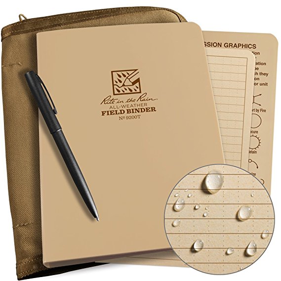 Rite in the Rain All-Weather Binder Kit: Tan CORDURA Cover, Tan Binder, 50 Sheets Tan Universal Loose Leaf, All-Weather Pen (No. 9200T-KIT)