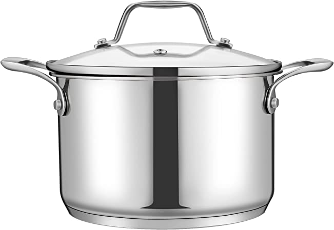 15-Quart Stainless Steel Stock Pot - 18/8 Food Grade Stainless Steel Heavy Duty Induction - Large Stock Pot, Stew Pot, Simmering Pot, Soup Pot with See Through Lid, Dishwasher Safe - NutriChef NCSP18