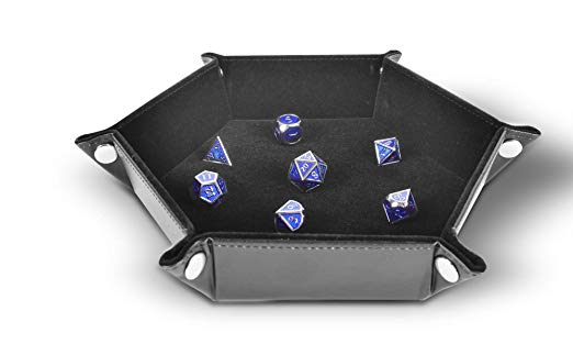 Folding Hexagon Dice Tray PU Leather and Black Velvet for dice Rolling Games Like DND D&D by RNK Gaming