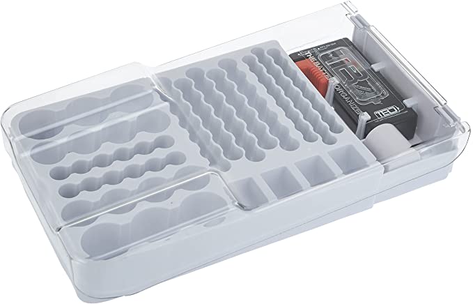 The Battery Organizer Storage Case with Hinged Clear Cover, Includes a Removable Battery Tester, Holds 93 Batteries Various Sizes