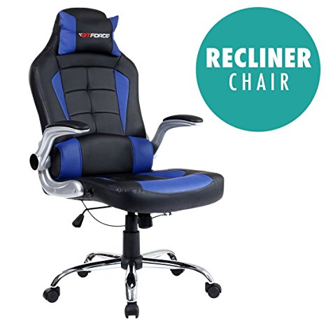GTFORCE BLAZE RECLINING LEATHER SPORTS RACING OFFICE DESK CHAIR GAMING COMPUTER (Blue)