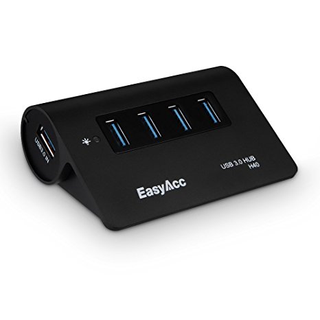 EasyAcc Super Speed USB 3.0 4 Port Hub, Portable Aluminum Hub for Macs, MacBooks, MacBook Pros, MacBook Airs, Mac Minis, and All PCs, Black