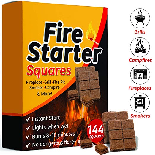 Bangerz Sunz Fire Starter Squares, 144 Squares, Fire Starters for Fireplace, Wood Stove & Grill, Camp Fire Pit Charcoal Starters, 50B Squares, USA Made
