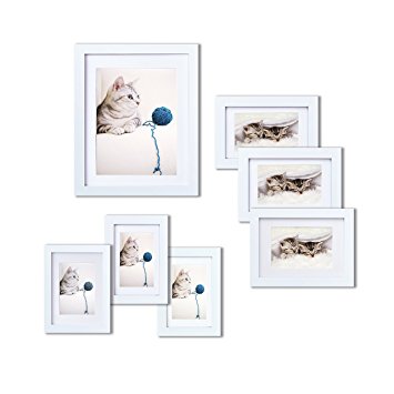 Innocheer Picture Frame Set of 7: Solid Wood, Three 4x6 Inches - Three 5x7 Inches - One 8x10 Inches, Plexiglass Front(White)
