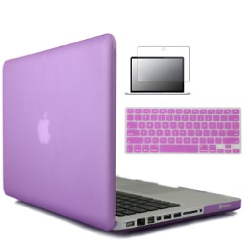 iBenzer - 3 in 1 Soft-Skin Smooth Finish Soft-Touch Plastic Hard Case Cover & Keyboard Cover & Screen Protector for Macbook Pro 13'' WITH CD-ROM, Purple MMP13PU 2
