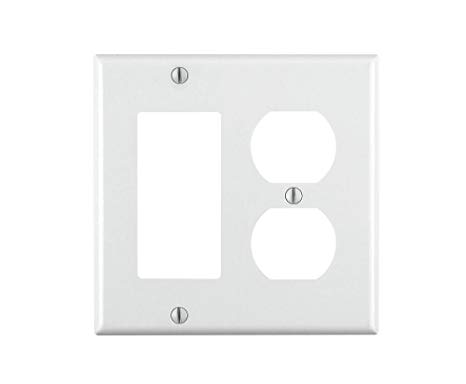 Leviton 80455-W Not Available W 2-Gang 1-Duplex 1-Decora/GFCI Combination Wallplate, Standard Size, Thermoset, Device Mount, 1-Pack White