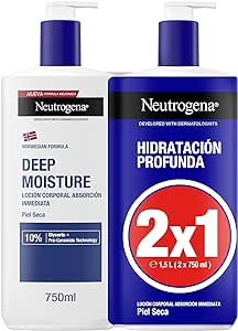 Neutrogena Fórmula Noruega Hidratación Profunda Loción de Absorción Inmediata (Pack de 2 X 750 ml), crema hidratante corporal con tecnología Pro-Ceramida y Glicerina para piel seca