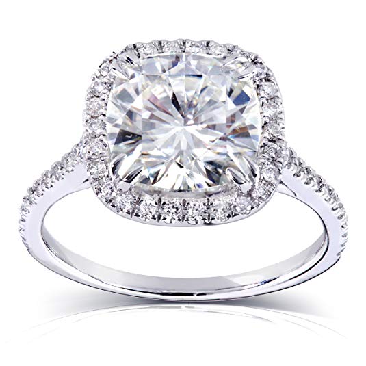 Cushion-cut Moissanite Engagement Ring with Diamond 3 CTW 14k White Gold (8.5mm)