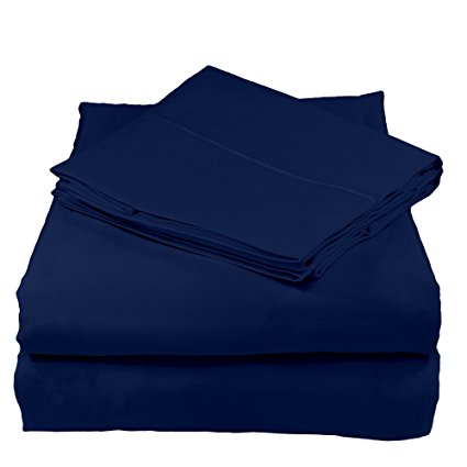 Whisper Organics Bed Sheets, Organic 100% Cotton Sheet Set, 300 Thread Count, 4 Piece: Fitted Sheet, Flat Sheet + 2 Pillowcases (Queen, Navy Blue)