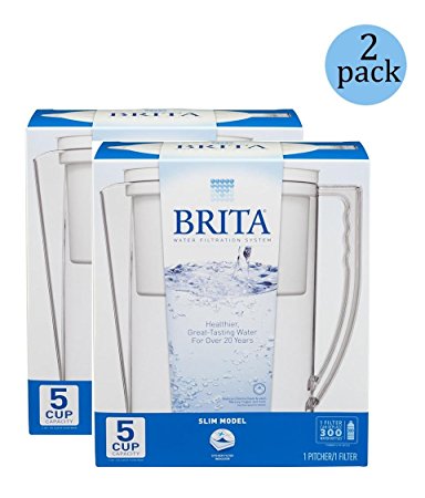 Brita Slim Water Filter Pitcher, 5 Cup (2 Pack)