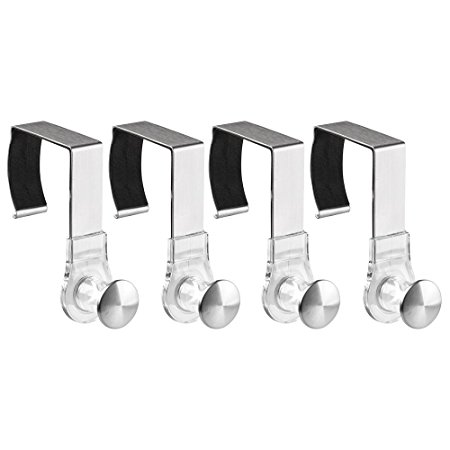 InterDesign Office Cubicle Hooks for Coats, Hats, Purses, Bags, Keychain - Pack of 4, Clear/Brushed Stainless Steel