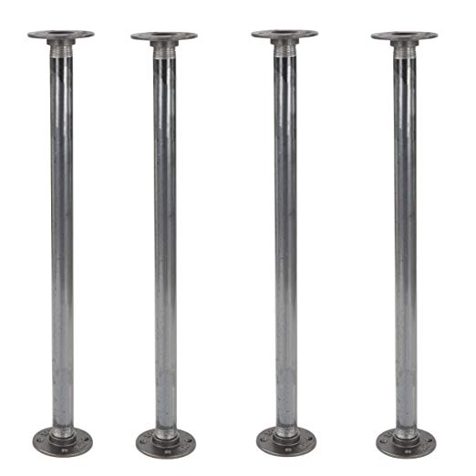 Rustic 24 Inch Industrial Pipe Decor Table Legs - Set of 4, Authentic Rough Black Iron Fittings, Flanges and Pipes for Custom Vintage Tables and Furniture Decorations, DIY Kit with Hardware, 24” X 1”