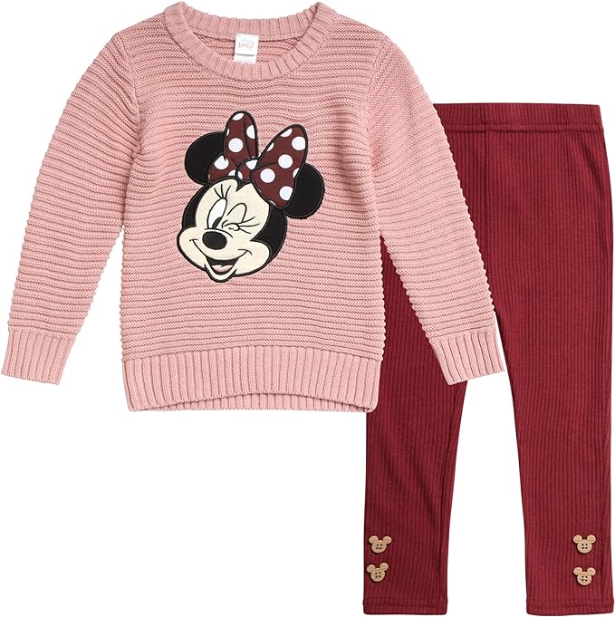 Disney Baby Girls' Minnie Mouse Pants Set - 2 Piece Sweater and Knit Pants - Clothing Set for Infants and Toddlers (12M-4T)