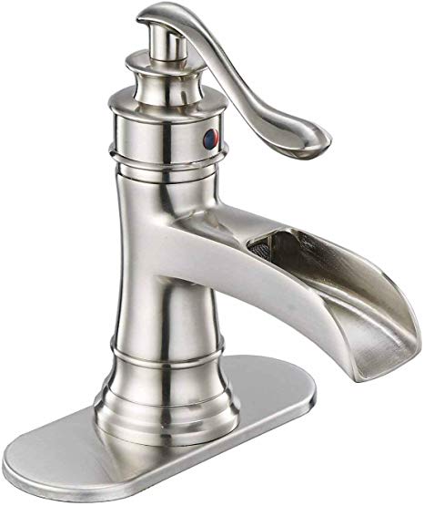 Era Waterfall Bathroom Sink Faucet Single Handle One Hole Deck Mount Water Spout Vanity Faucet Brushed Nickel Commercial