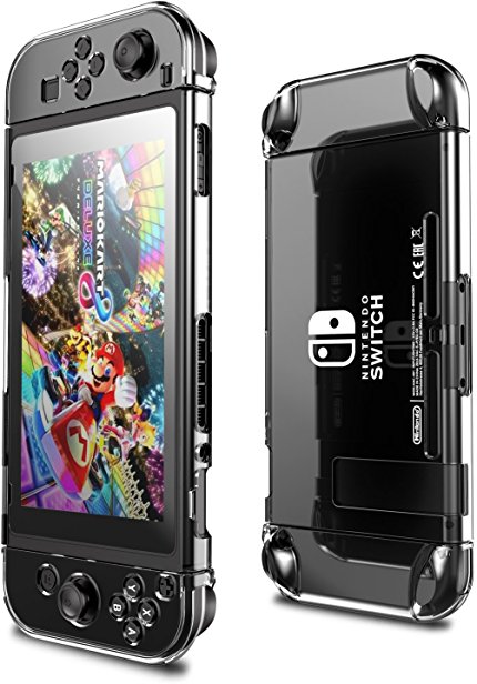 Nintendo Switch Case, AMDISI Nintendo Switch Crystal Hard Back Clear Cover And Tempered Glass Screen Protector, Full-body Protective Set for Nintendo Switch