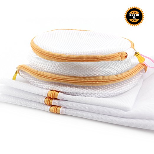 Shungka Thick Delicate Mesh Laundry Bags Underwear Bra Wash Bags Set of 5 (1 Large,1 Medium, 1 Small,2 Bra Wash Bags) White