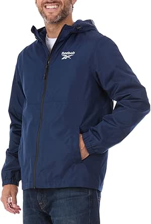 Reebok Rain Jacket Men with Hood, Windbreaker Men Lightweight Waterproof Jacket