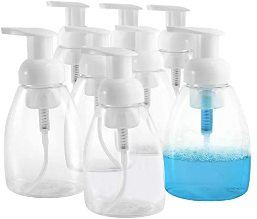 8 Pack 8.5 oz 250ml Foaming Liquid Soap Dispensers Containers, BPA Free Refillable Dispenser Pump Bottles for Shampoo, Lotion, Homemade Liquid Soap Items,Body Wash and More.