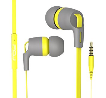 Bass Earphones with Microphone In Ear Headphones with Remote Control Tangle Free Stereo Inline Earbuds (Yellow)