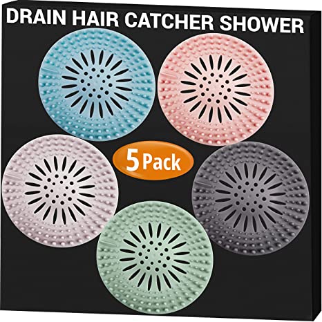 JOYEZA Hair Catcher 𝐃𝐮𝐫𝐚𝐛𝐥𝐞 Silicone (𝟓-𝐏𝐚𝐜𝐤) Hair Stopper Trap Shower - Easy Install & Clean, Suits Bathroom, Kitchen & Tub 100% Lifetime Satisfa-ction Guarantee