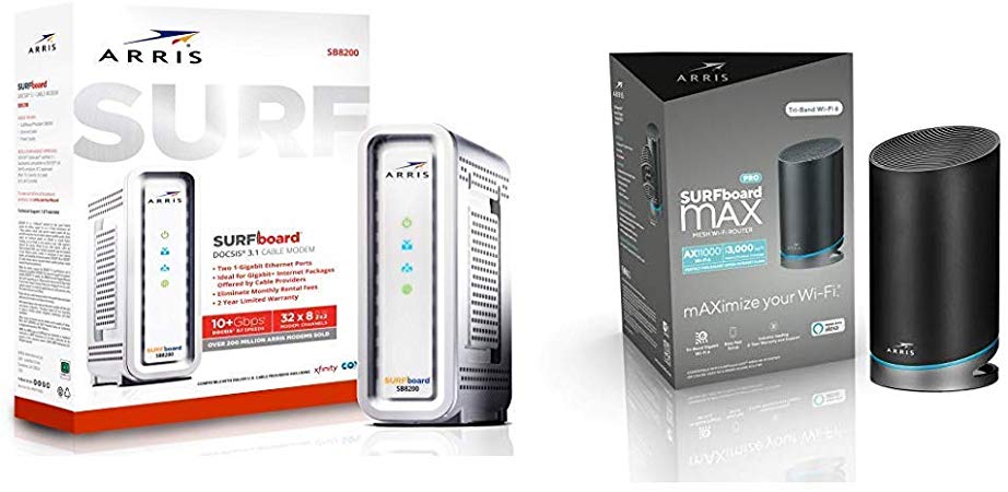 ARRIS Surfboard Gigabit Docsis 3.1 Cable Modem, 10 Gbps Max Speed and ARRIS Surfboard mAX Pro Mesh AX11000 Wi-Fi 6 AX Router (W31)