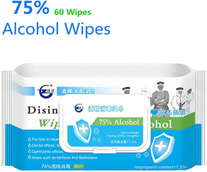 75% Alcohol Wet Wipes for Travel Size, Multipurpose Portable Cleaning Wipes Large Size for Hand , Suitable for Household Daily Protection-60 Wipes/Pack