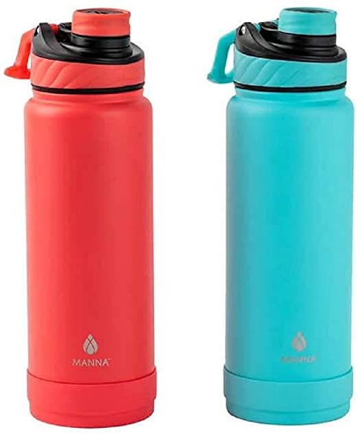 Manna Convoy 32oz Water Bottle Double Wall Vacuum Insulated Stainless Steel Tumbler With Lid, Simple Mouth Spout, Cold And Hot Beverage, Reusable Metal Jug Flask (2 Pack, Turqoise and Lychee, 32 oz)
