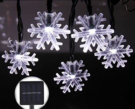 Inngree Solar String Lights 20 ft 30 LED Snowflake Waterproof Solar Christmas Fairy Lights for Outdoor Party Gardens Holiday Christmas Decorations(White,1Pack)