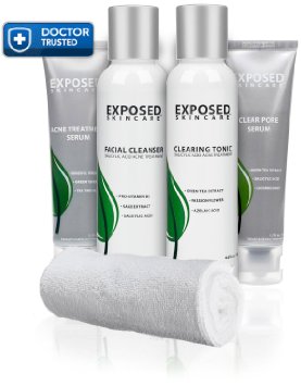 Exposed Acne Treatment: Basic Kit -- The BEST Acne Treatment for Men and Women. Facial Treatment with Benzoyl Peroxide, Salicylic Acid & Natural Ingredients - Works for Normal, Sensitive and Oily Skin. Clearer, Smoother Skin 100% Guaranteed