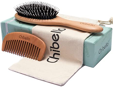 Boar Bristle Hair Brush Set for Thick and Normal Hair. Hand Polished Natural Wood Handle for a Refined Look and Feel. Restore Healthy Shine, Improve Growth, Reduce Breakage