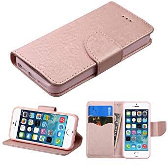 Diary Leather Wallet Case for iPhone SE / 5S / 5 - Rose Gold