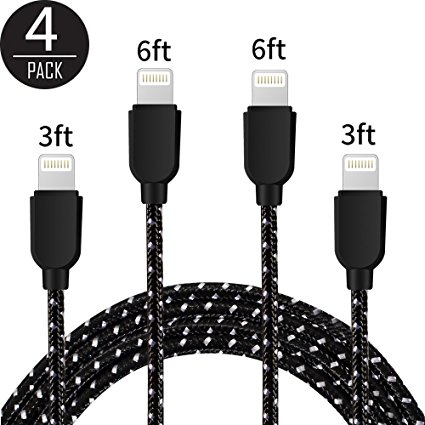 WUXIAN Extra Long Nylon Braided 8 Pin Lightning Cable USB Charger Cord, Compatible with iPhone 7/7 Plus/6S/6S Plus/6/6 Plus/Se/5S/5C/5, iPad, iPod, 4 Piece