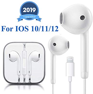 Lighting Connector Earbuds Earphone Wired Headphones Headset with Mic and Volume Control,Compatible with iPhone 11 Pro Max/Xs Max/XR/X/7/8 Plus Plug and Play  Microscope Adapters