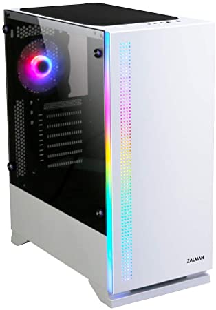 Zalman S5 White, ATX Mid Tower Computer/PC Case with Pre-Installed 120mm Fans, Tempered Glass on Side Panel