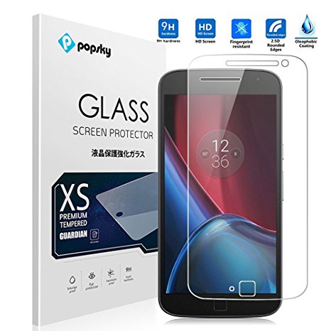 5.5" Motorola Moto G4 Plus Screen Protector Tempered Glass, Popsky Ultra Clear 9H Hardness Scratch Proof Bubble-Free High Definition Protective Film