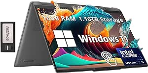 Lenovo Yoga 7i 14" 2K Touchscreen 2-in-1 Laptop, Intel Ultra 5 125U, 16GB RAM, 1.16TB Storage(1TB SSD 160GB Docking Station Set), Backlit KB, Privacy Camera, Wi-Fi 6E, Fingerprint, Win 11 Home, Gray