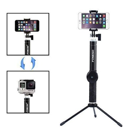 Foneso Extendable Selfie-portrait Aluminum Monopod Stick Bluetooth Remote Shutter Metal tripod Compatible with Gopro and Smartphones