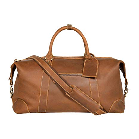 Viosi Vintage Expandable Duffel Bag Leather Weekender Luggage Travel Bag [21" Hunter]